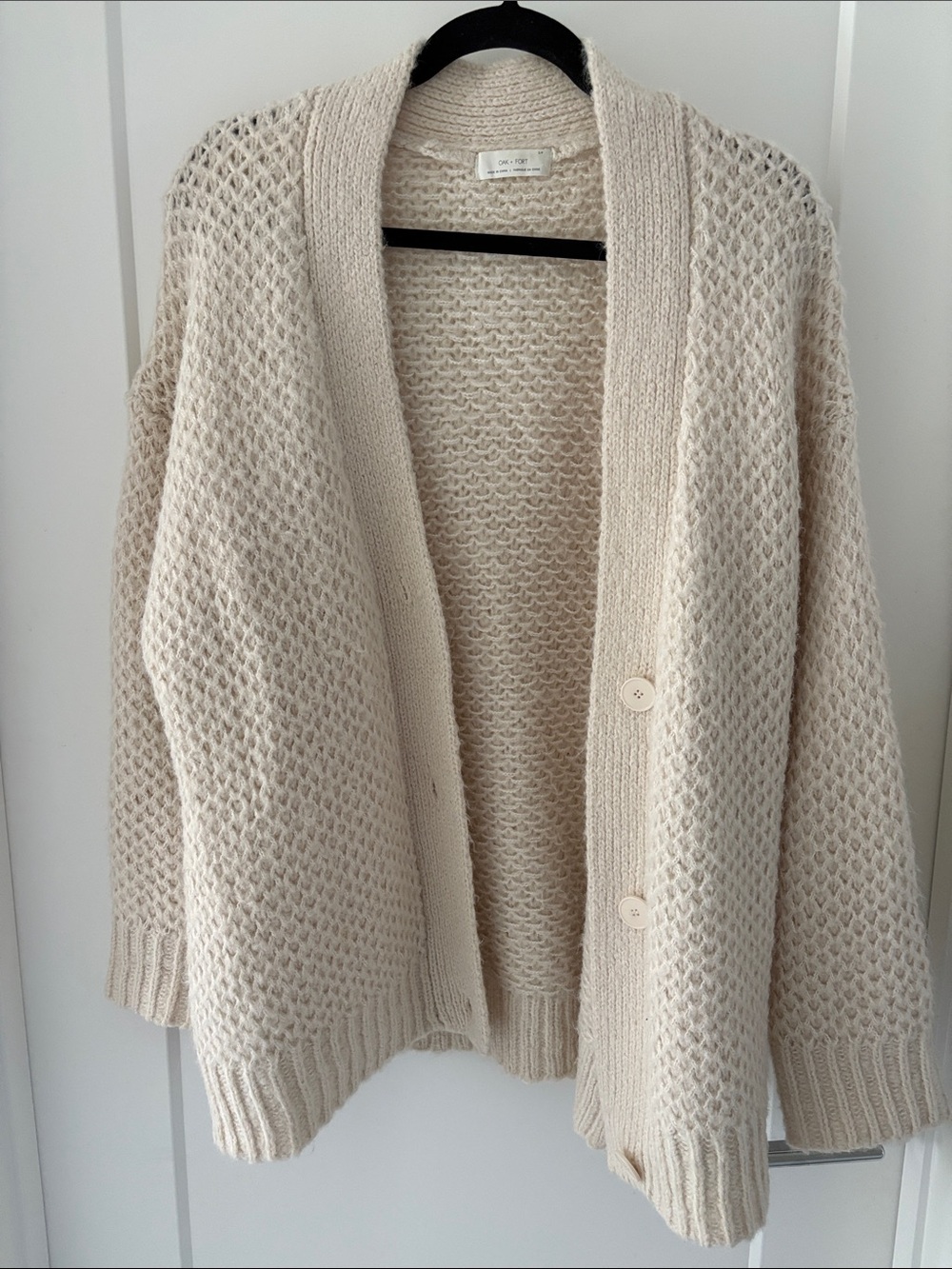 OAK + FORT Cream Textured Open-Front Cardigan